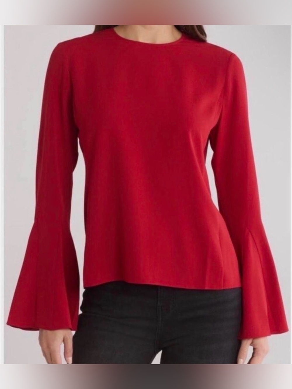 FRAME Ruby Red Bell Sleeve Blouse Womens Long Sleeve Designer Crepe Top